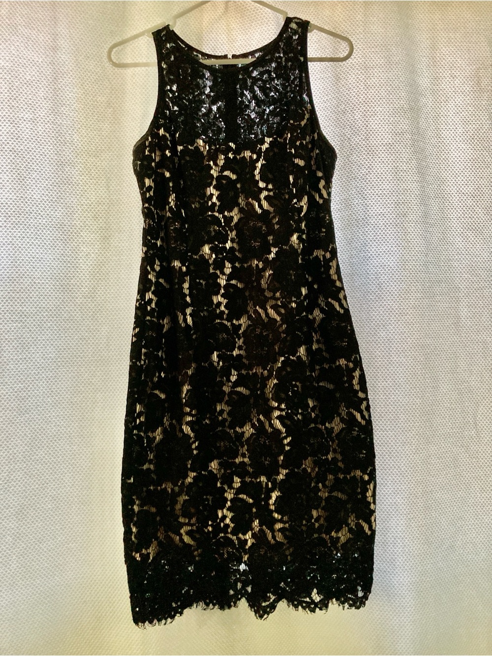 White House Black Market Black Lace Midi Dress with Nude Lining